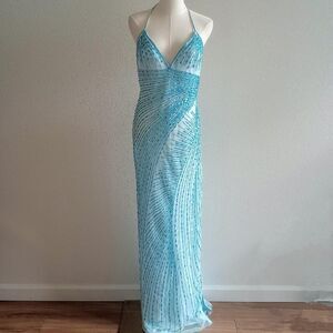 Y2K Blue Beaded Sequin Mermaid Prom Dress